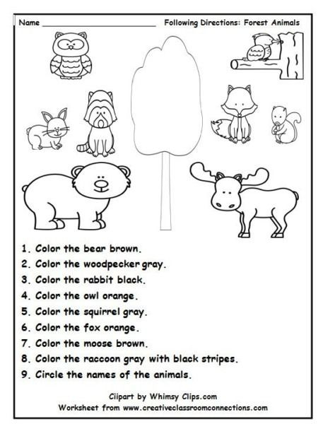Forest Animal Worksheets For Kindergarten Following 