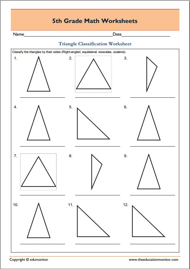 Free 5th Grade Geometry Math Worksheets Triangle