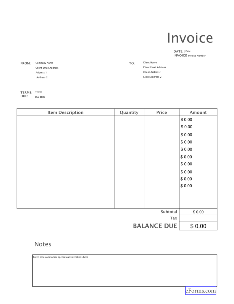 Free Blank Invoice Templates PDF EForms