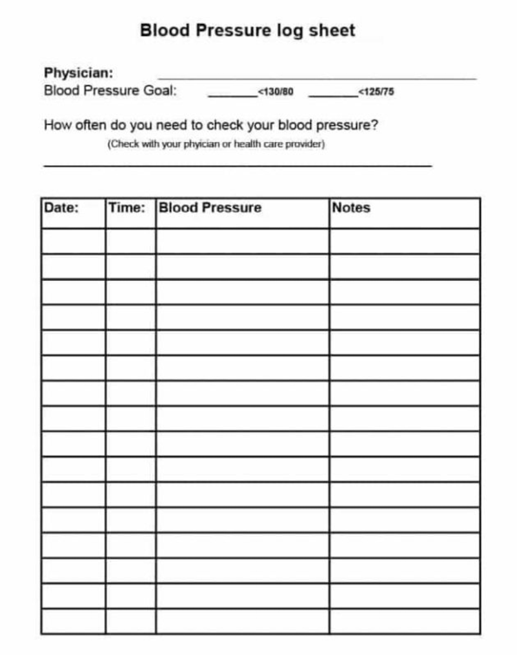 Free Blood Pressure Log Templates and Tracker Sheets 