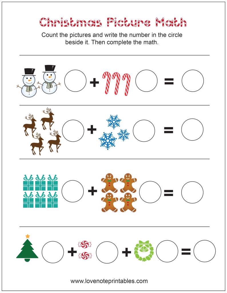 Free Christmas Picture Math Worksheets NumbersWorksheet