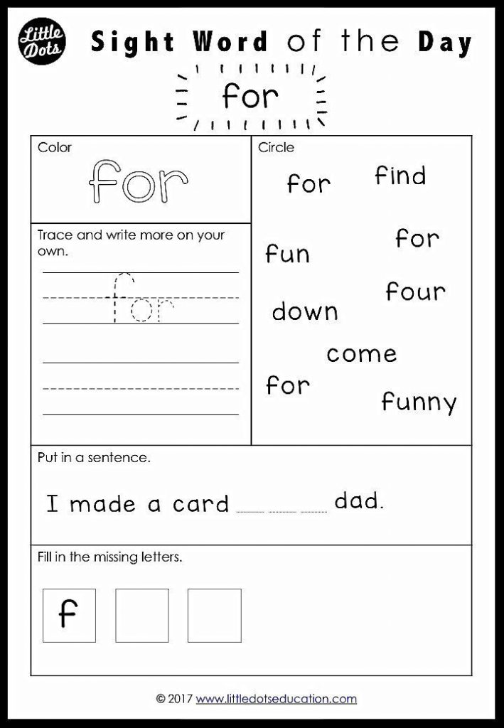 Free Pre K Dolch Sight Words Worksheets Set 1 Sight Word