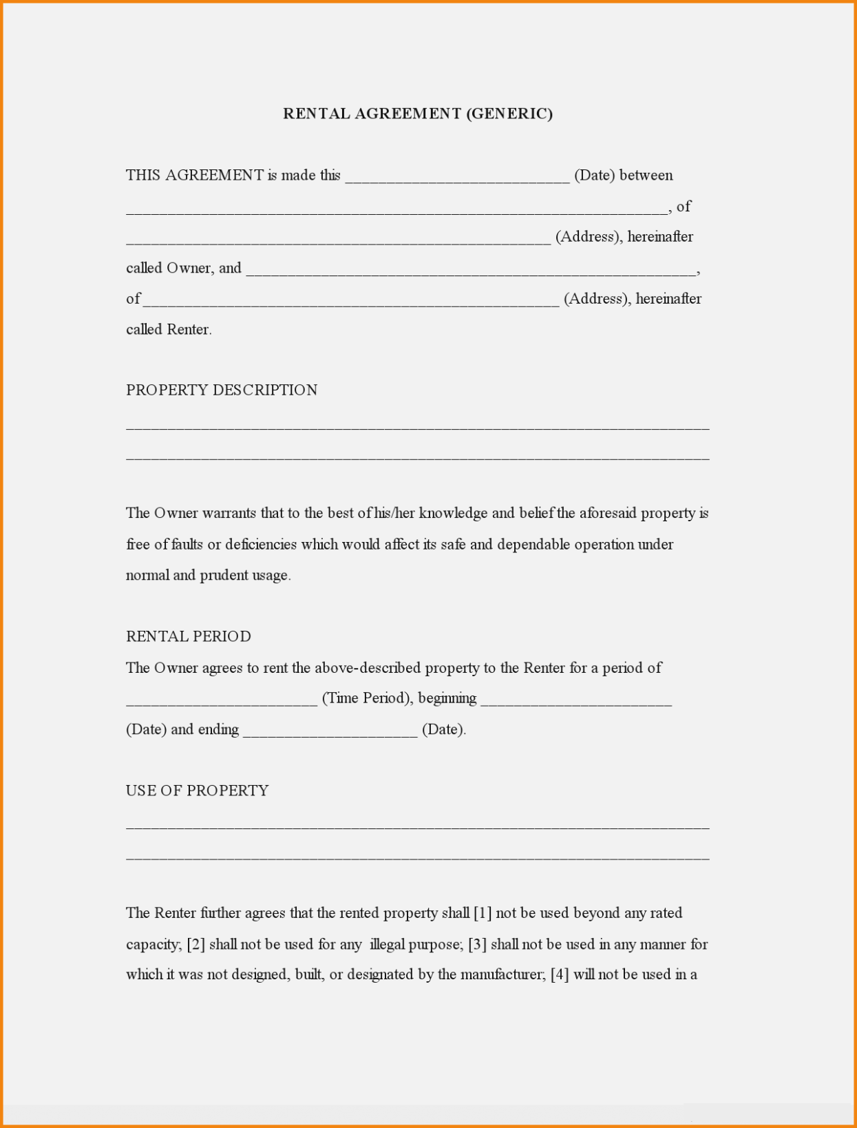 Free Printable Basic Rental Agreement One Platform For 