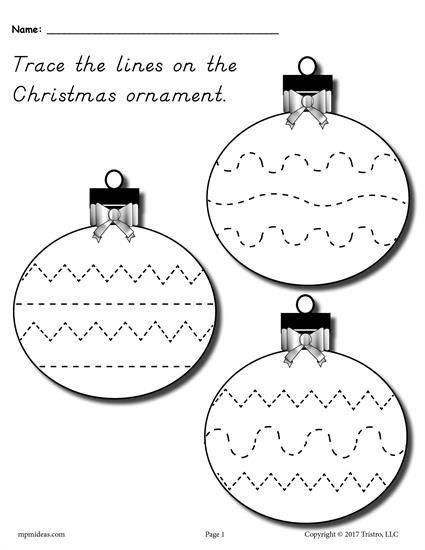 FREE Printable Christmas Ornament Line Tracing Worksheet 