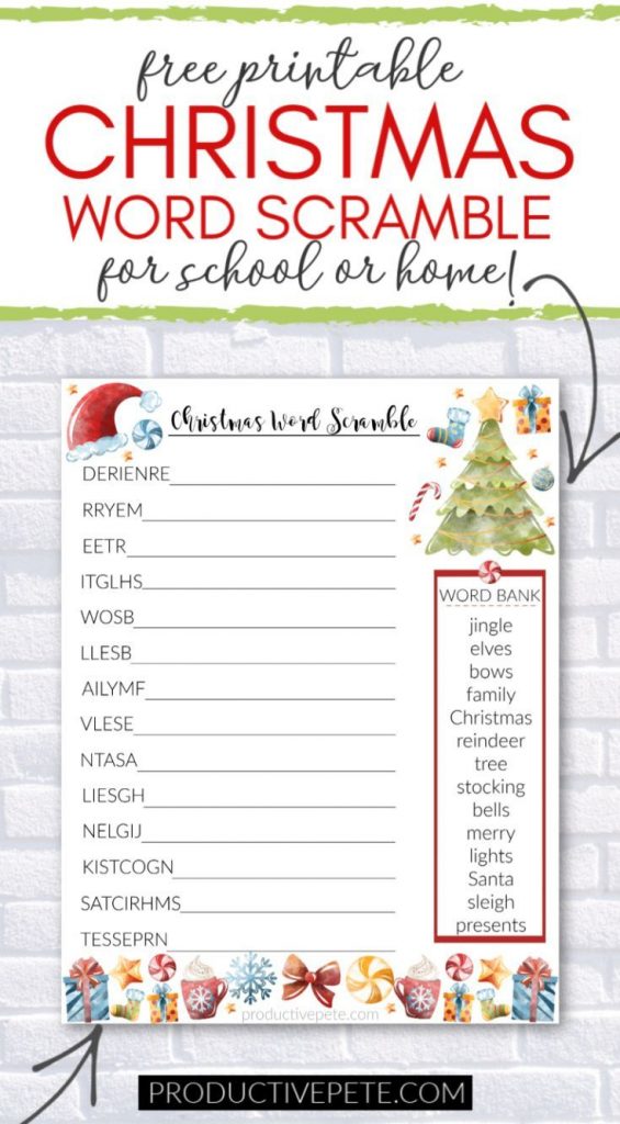 Free Printable Christmas Word Scramble Worksheet For Kids 