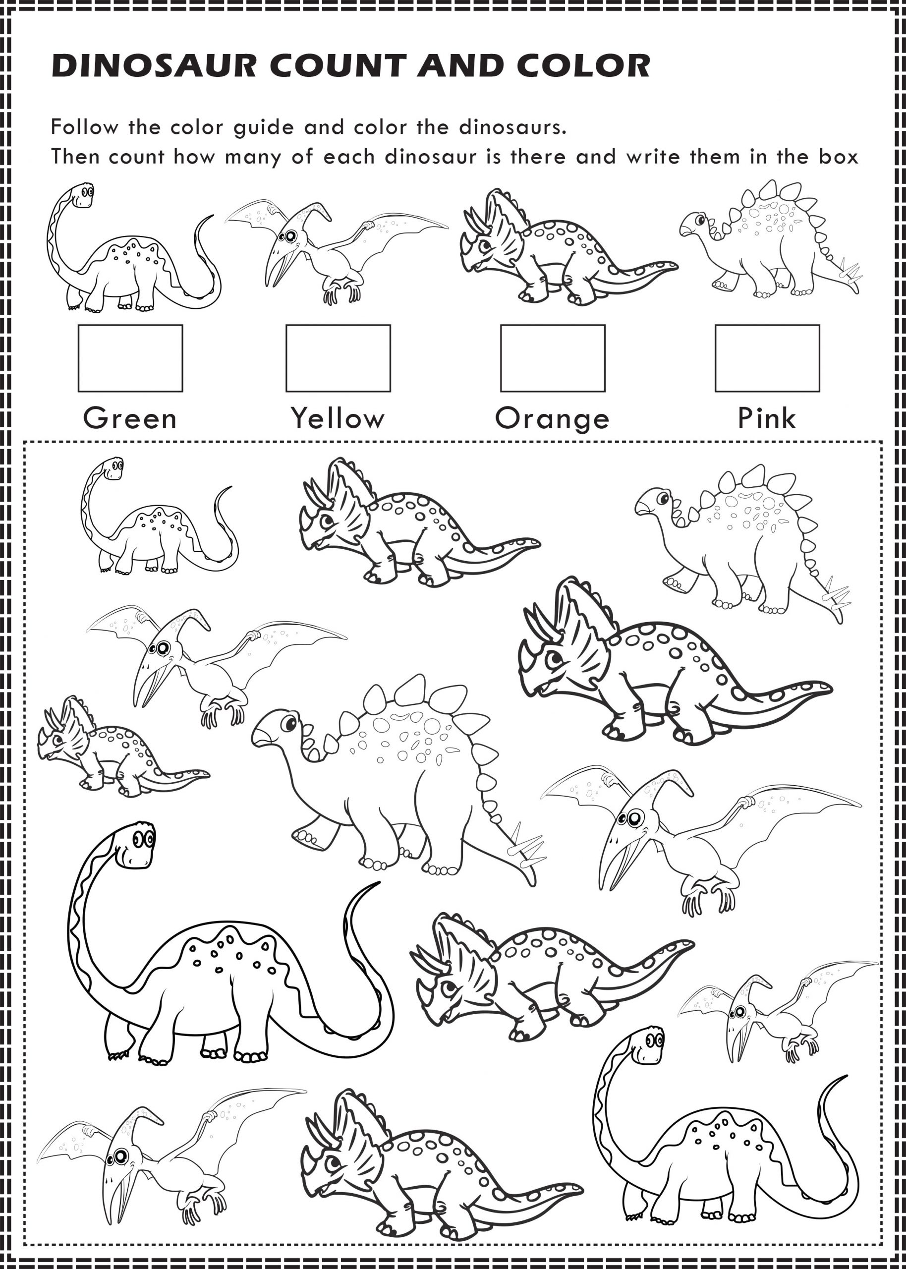 Free Printable Dinosaurs I Spy Count And Color Activity ...