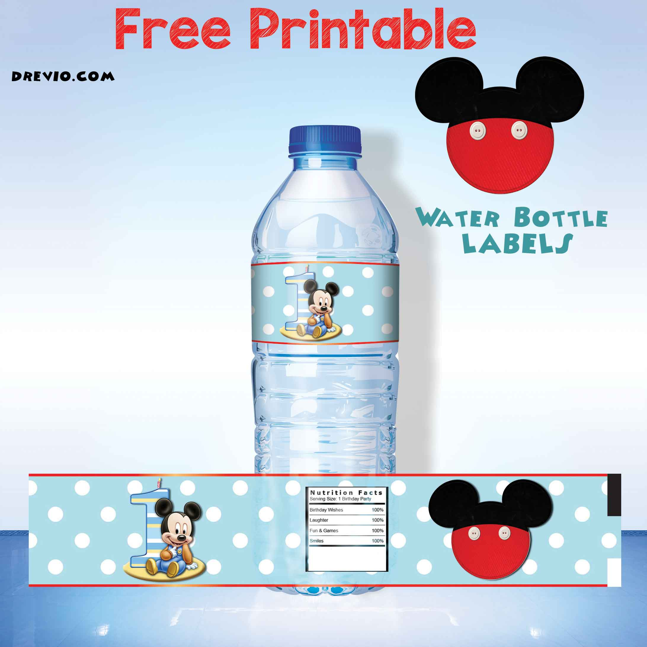 FREE Printable Mickey Mouse Water Bottle Label Download 
