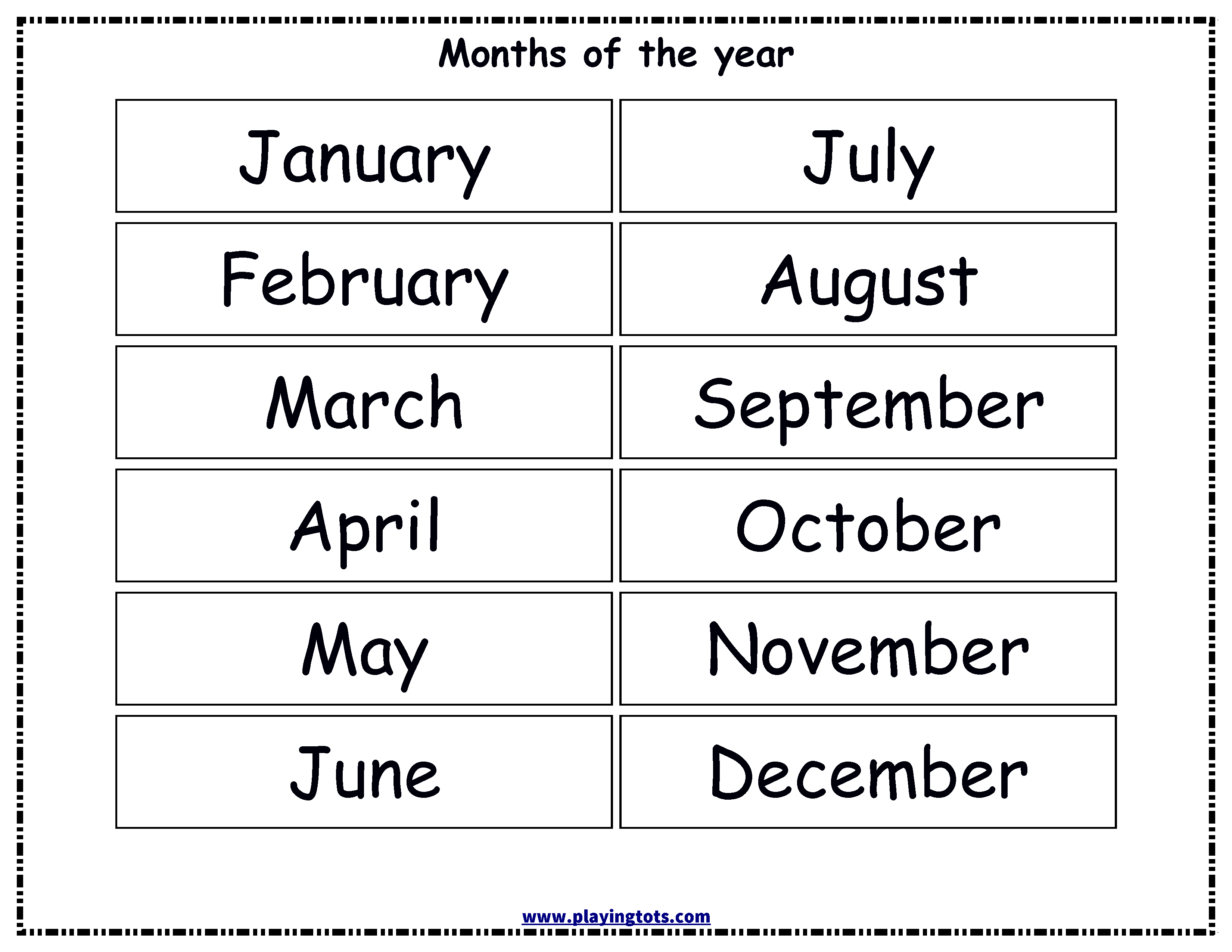 Free Printable Months Of The Year Chart Preschool Charts 