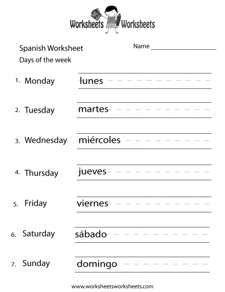 Free Printable Spanish Days Of The Week Worksheet