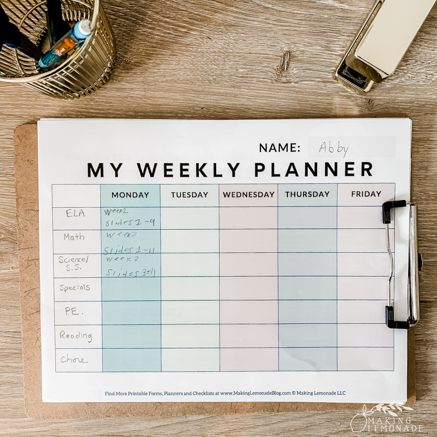 Free Printable Weekly Student Planner Making Lemonade