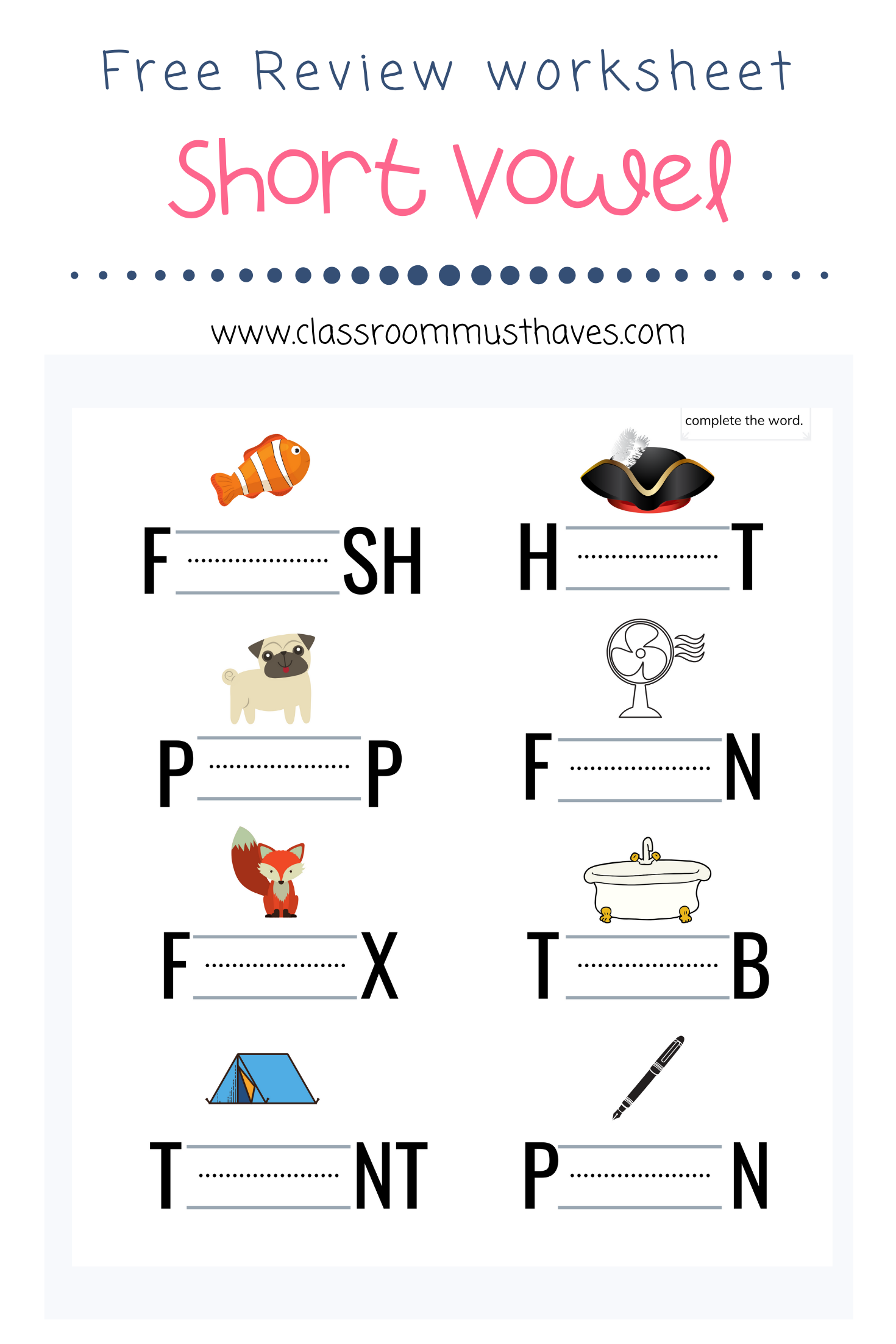 FREE Short Vowel Review Worksheets Classroom Must Haves