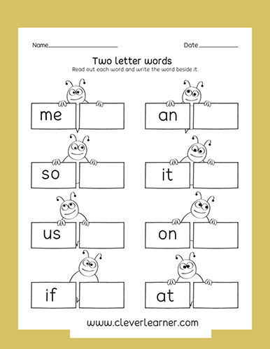 Fun Two Letter Words Writing Activity Worksheets For 