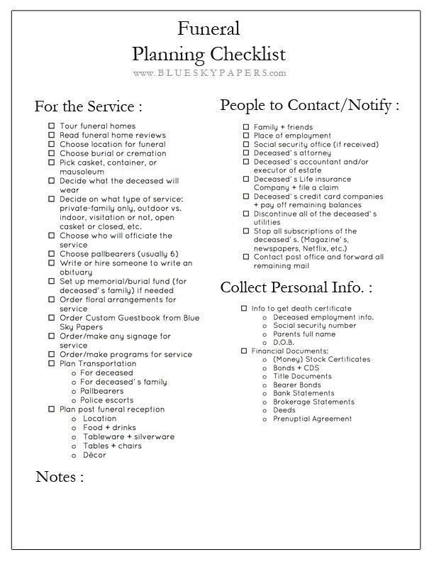 Funeral Planning Worksheet Funeral Planning Checklist 