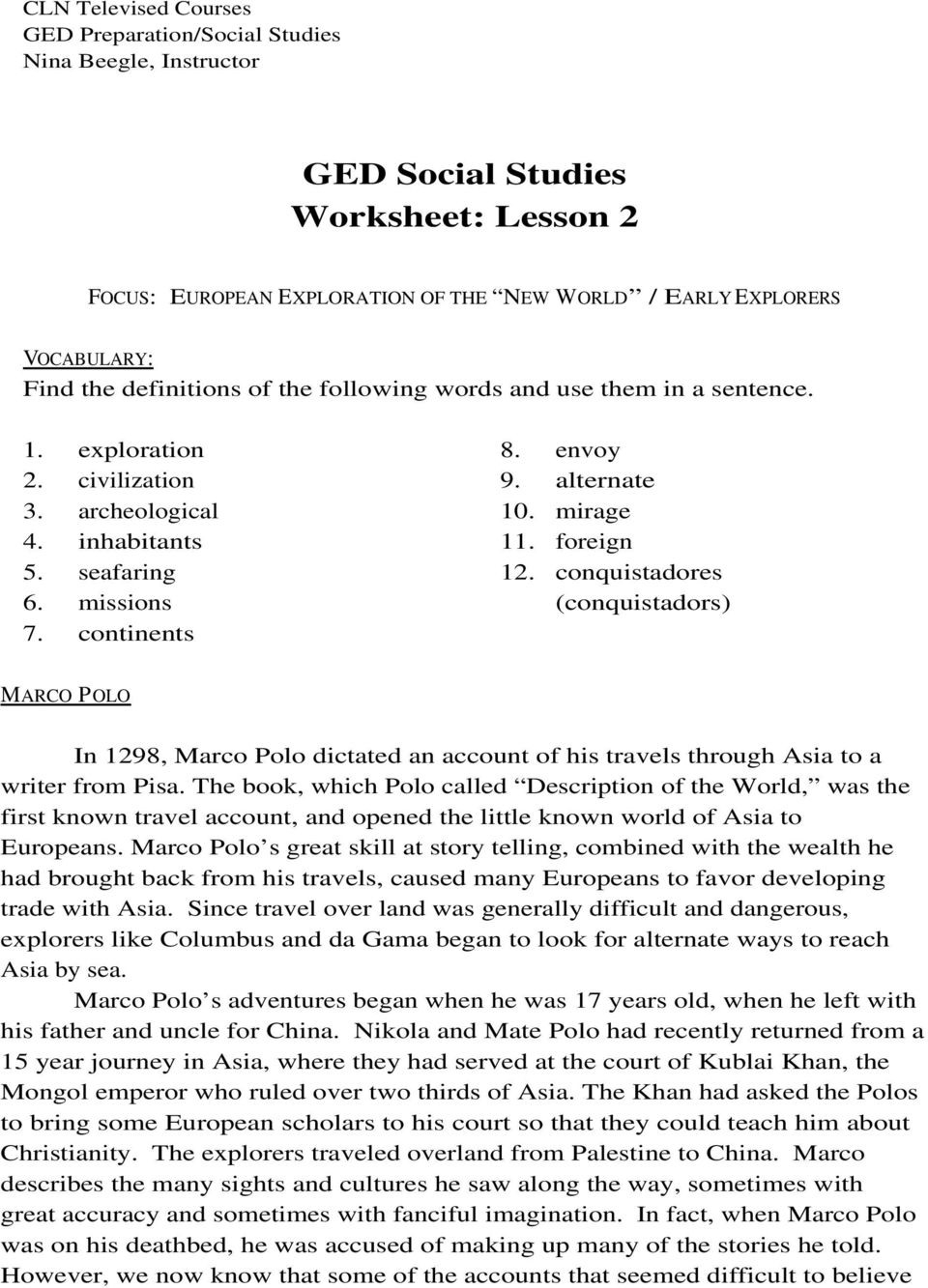 Ged Social Studies Worksheet Lesson 2 Pdf Db excel