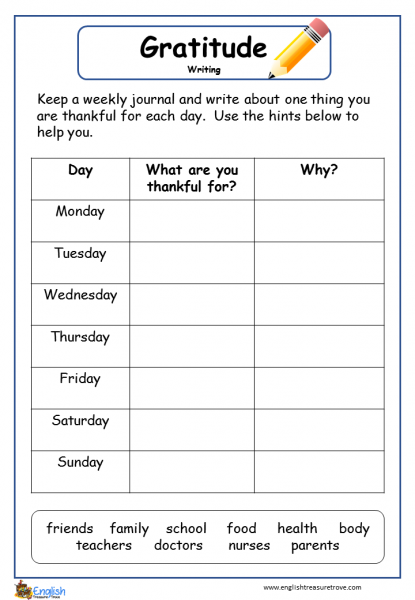 Gratitude English Writing Worksheet English Treasure Trove