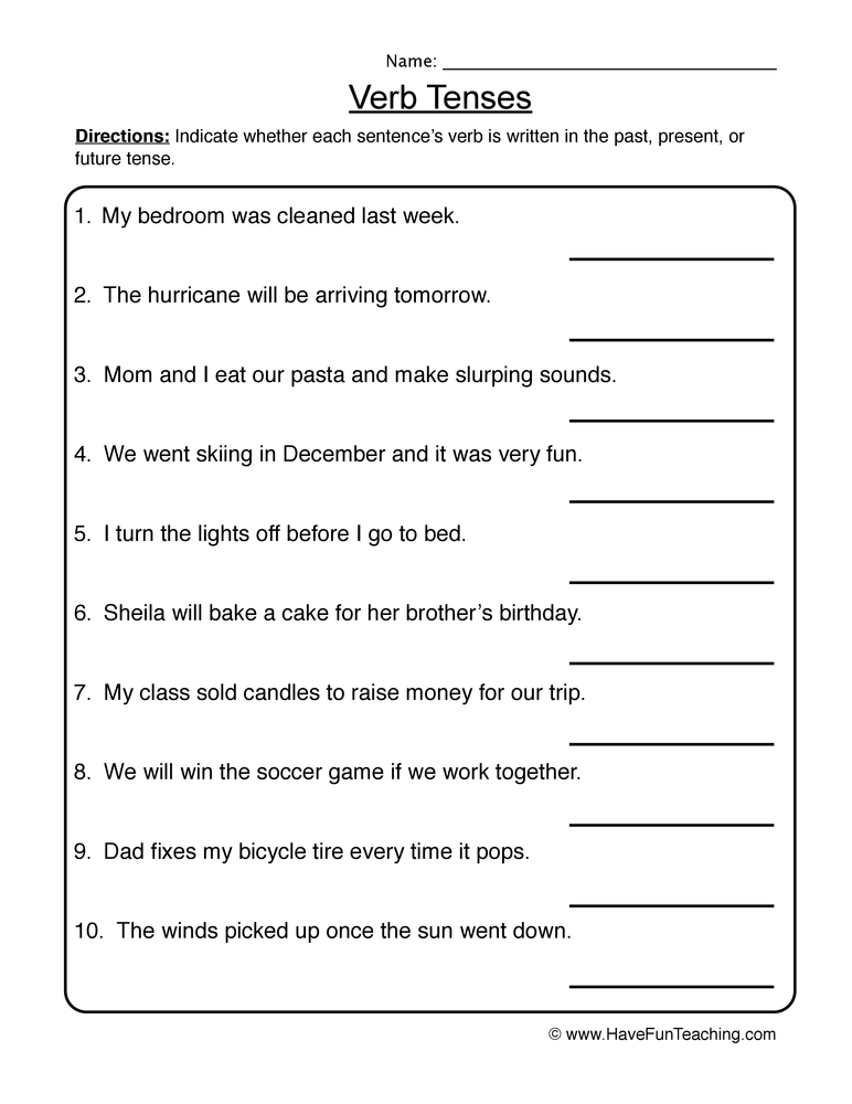Identifying Verb Tenses Worksheet Have Fun Teaching