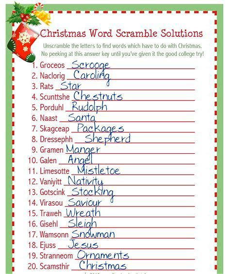 Image Result For Christmas Word Scramble Answers 