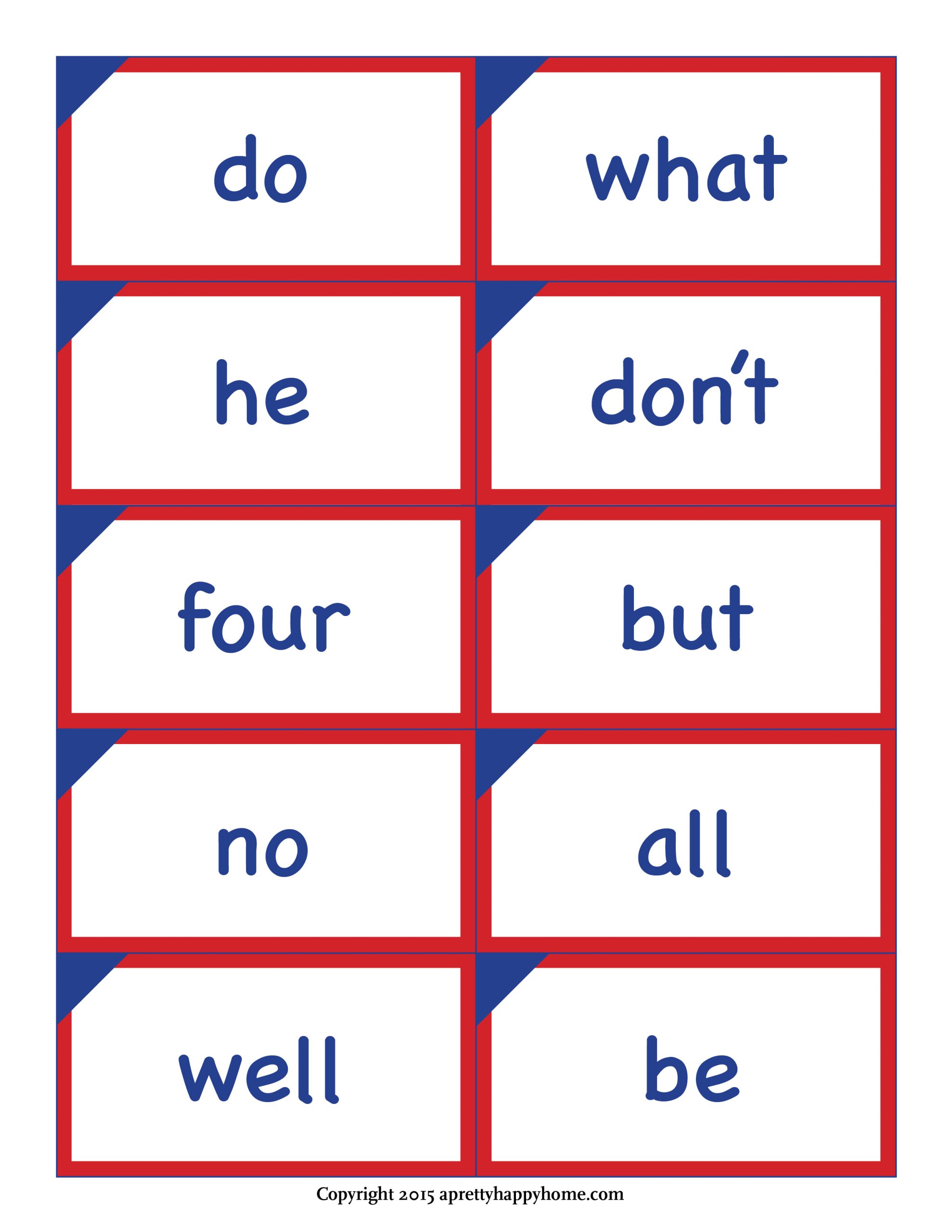 Kindergarten Sight Word Flash Cards Free Printable A 