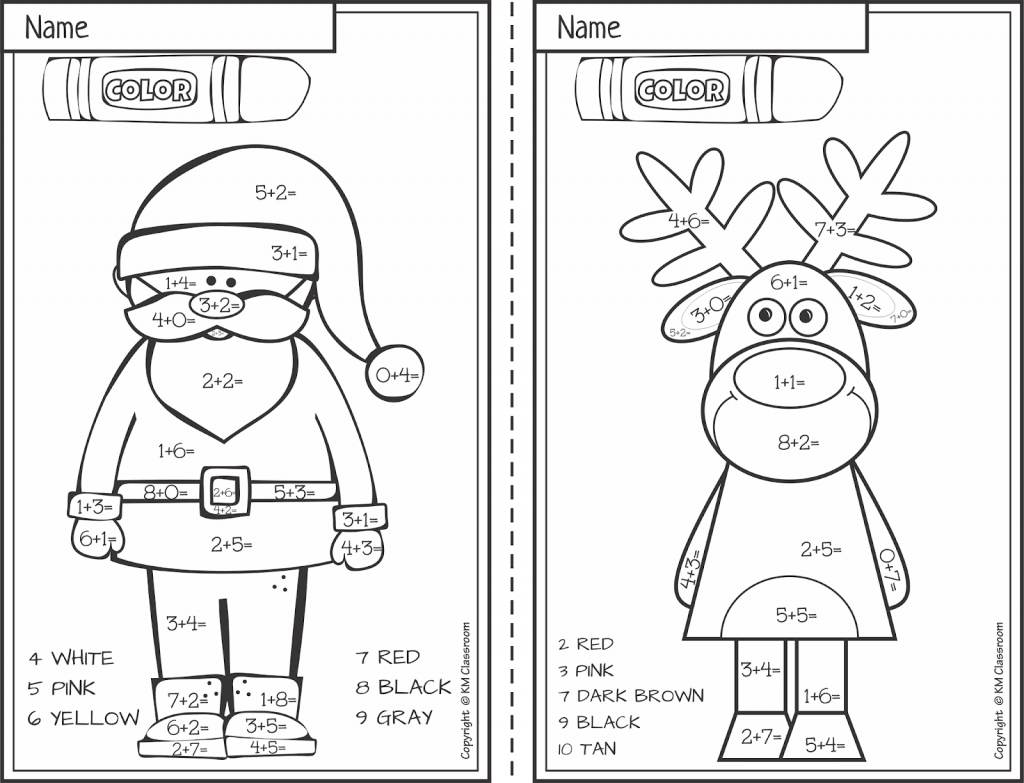 KM Classroom FREE Christmas Color By Number Addition 