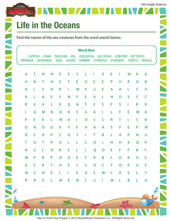 Life In The Oceans Printable Science Worksheet 5th Grade 
