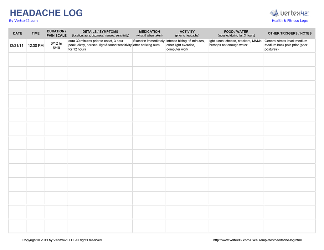 Migraine Log Template Use This Calendar To Keep Track Of 