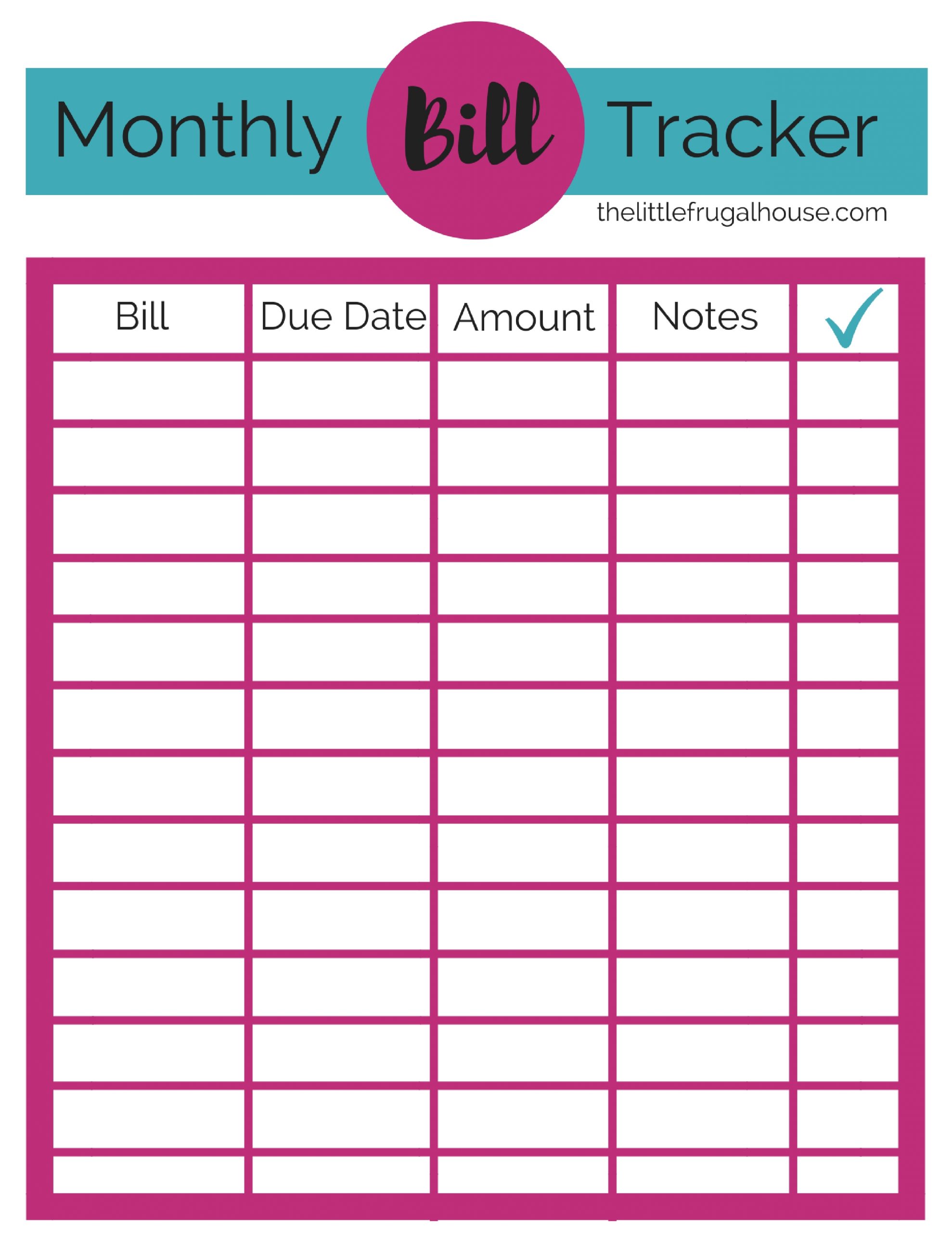 Monthly Bill Tracker Printable The Little Frugal House