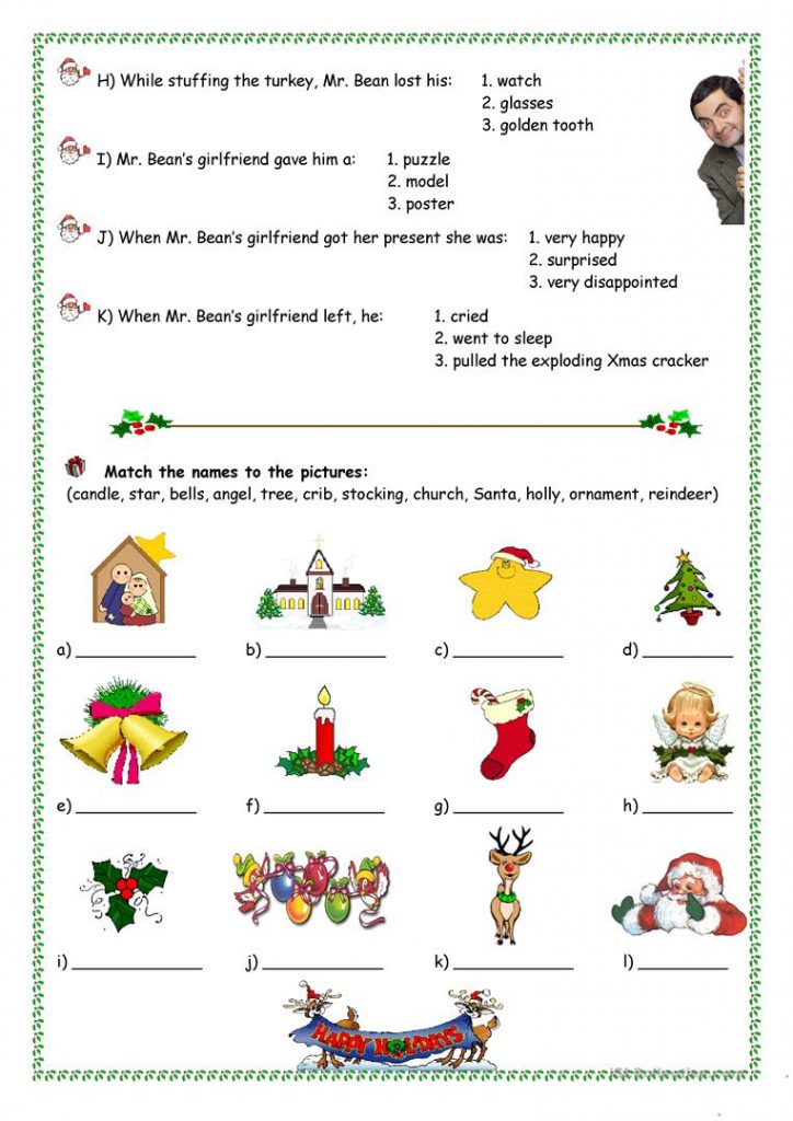 Mr Bean Merry Xmas English ESL Worksheets For Distance 