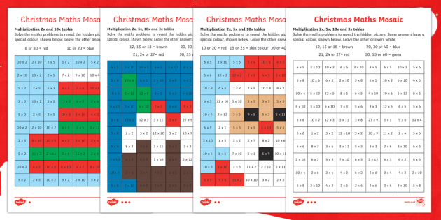 Multiplication Mosaic Christmas Maths Worksheets Twinkl