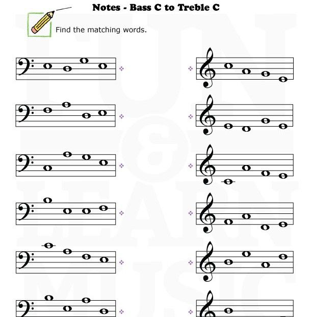 Music Worksheets Notes BassClef TrebleClef BC TC 002