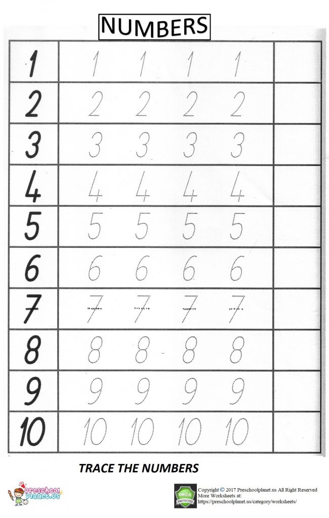 Number Trace Worksheet For Preschool Preschoolplanet
