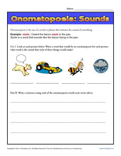 Onomatopoeia Sounds Figurative Language Worksheets