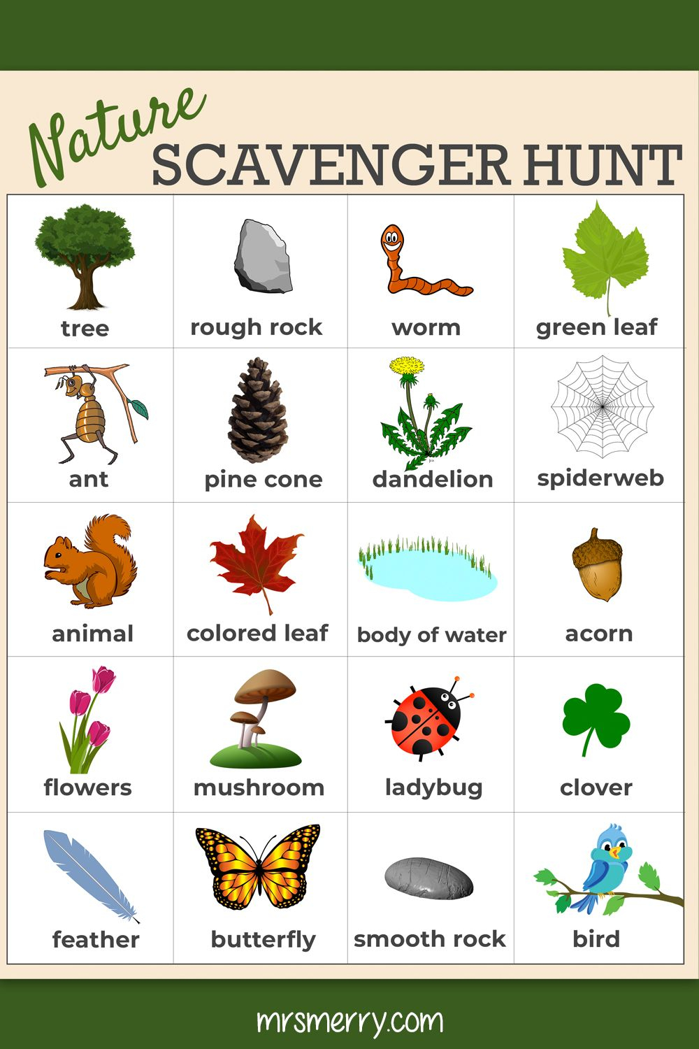 Outdoor Scavenger Hunt Nature Activity For Kids Free 