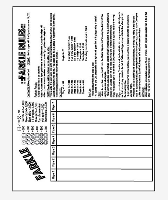 PDF 8 5x11 Farkle And Farkle Rules One Page Etsy