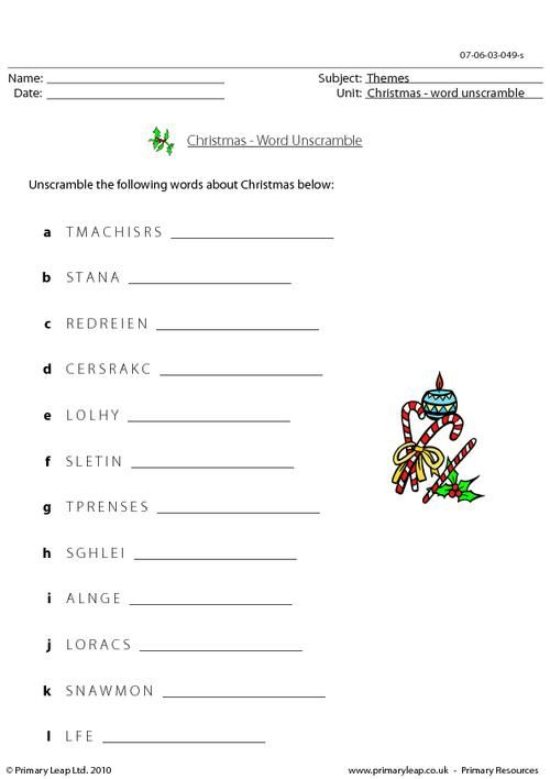 PrimaryLeap co uk Christmas Word Unscramble Worksheet 