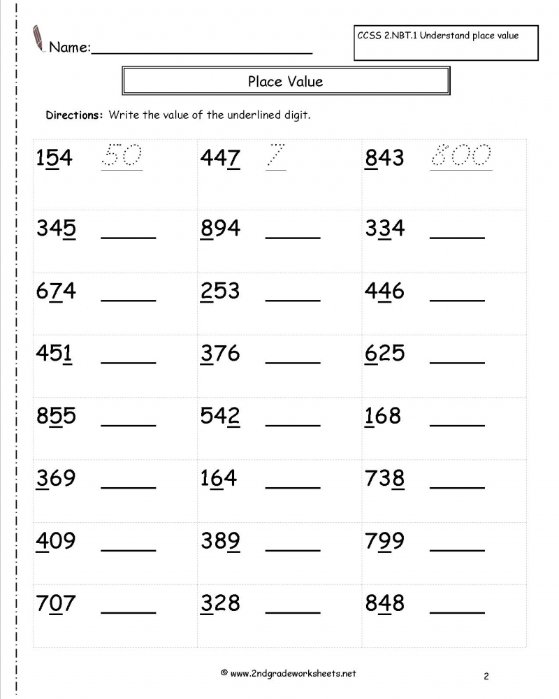 Printable 2nd Grade Math Worksheets Place Value Math