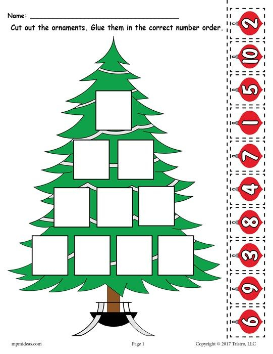 Printable Christmas Tree Ordering Numbers Worksheet
