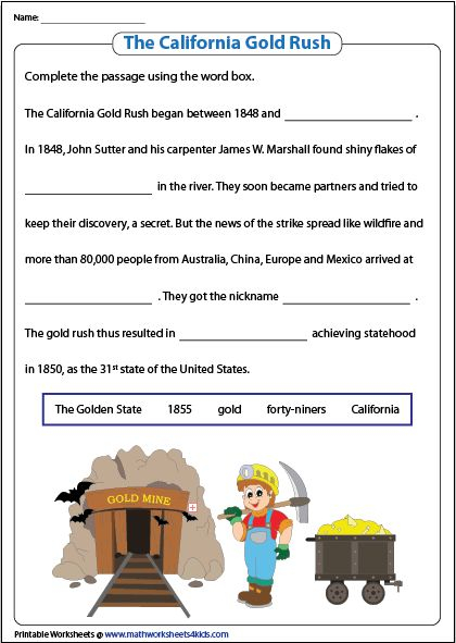 Printable Explorers Worksheets California Gold Rush 