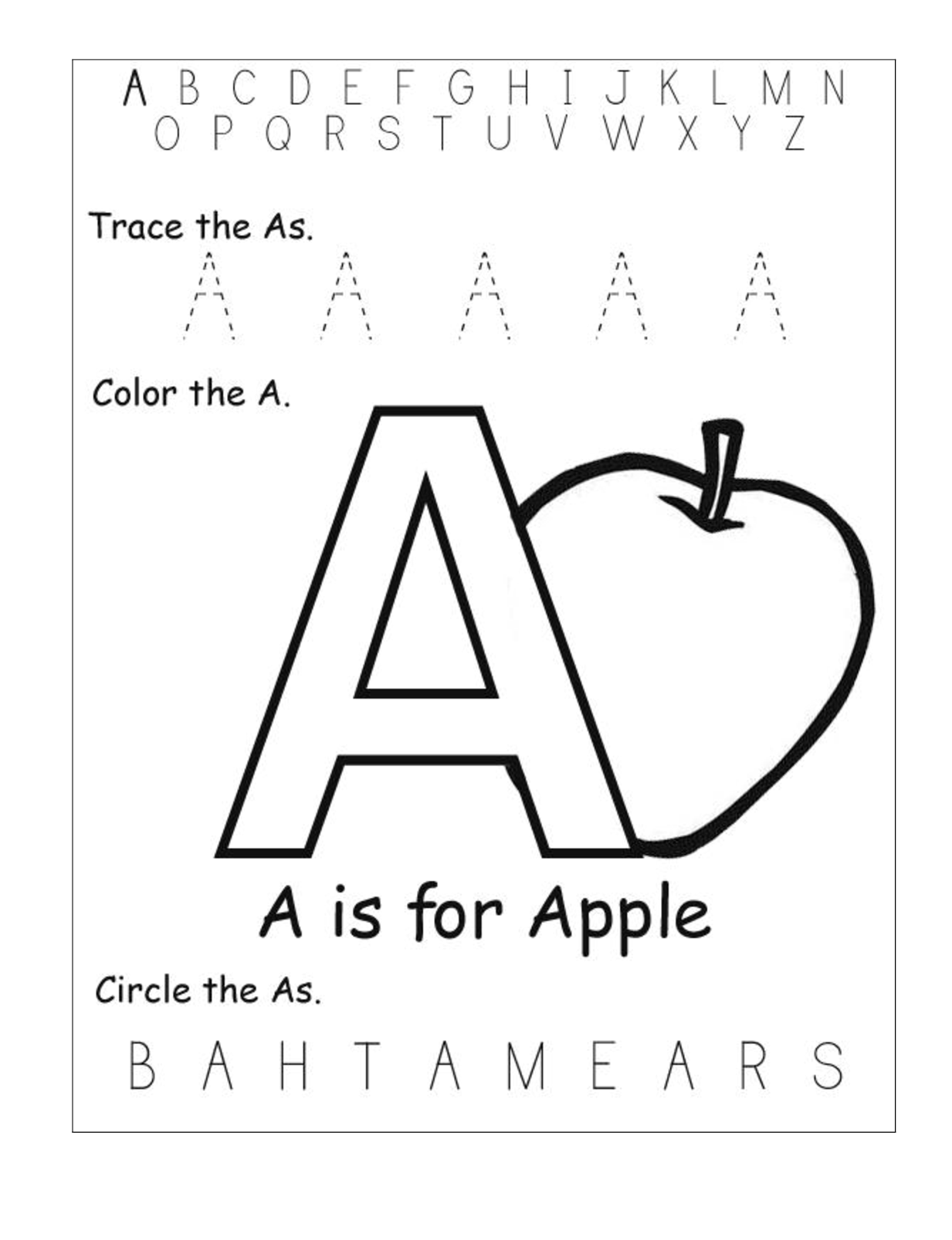 Printable Letter A Worksheets For Kindergarten
