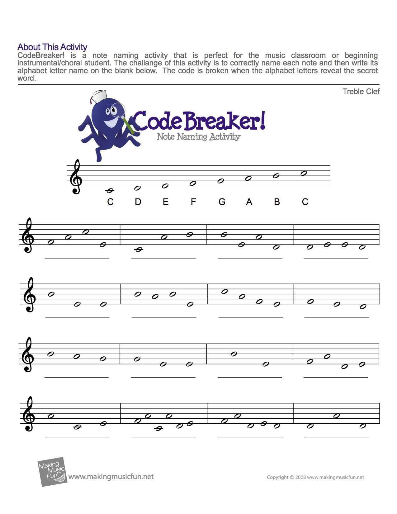 Printable Treble And Bass Clef Space Notes Worksheets