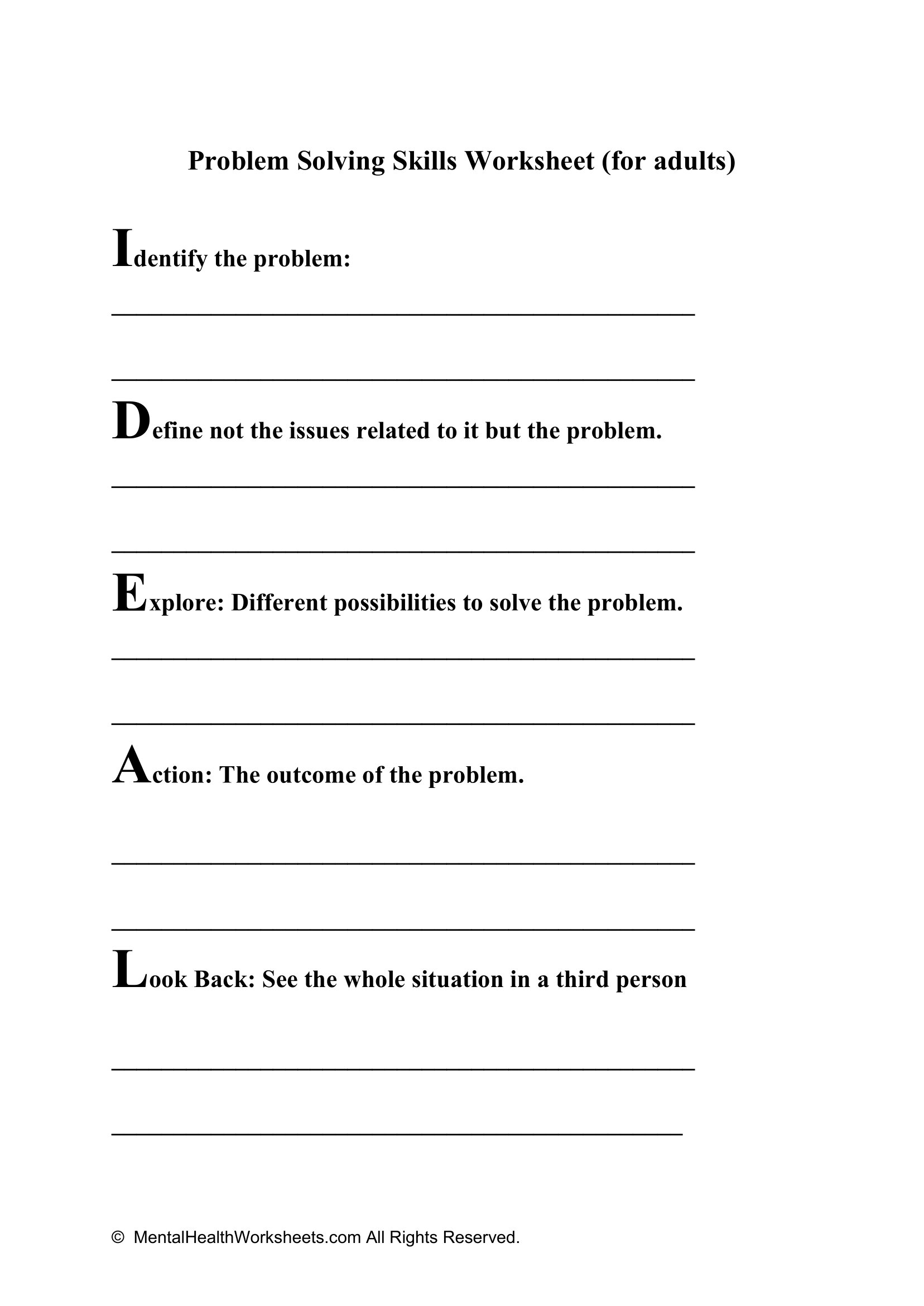 Problem Solving Skills Worksheet for Adults Mental 