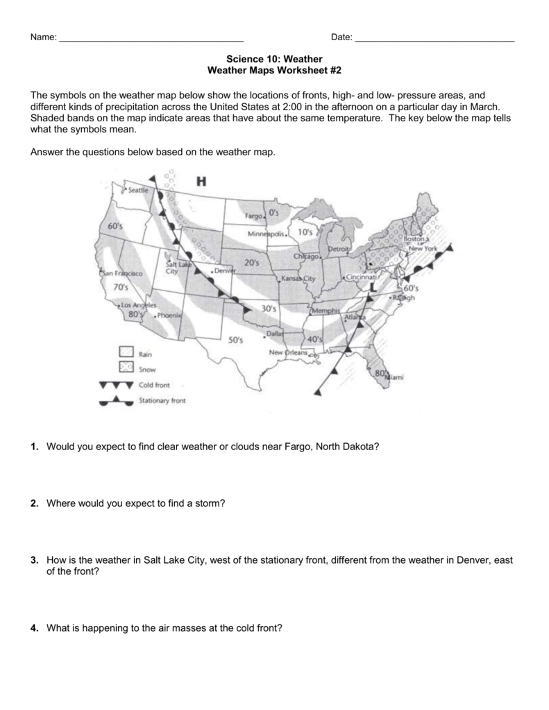 Reading A Weather Map Worksheets