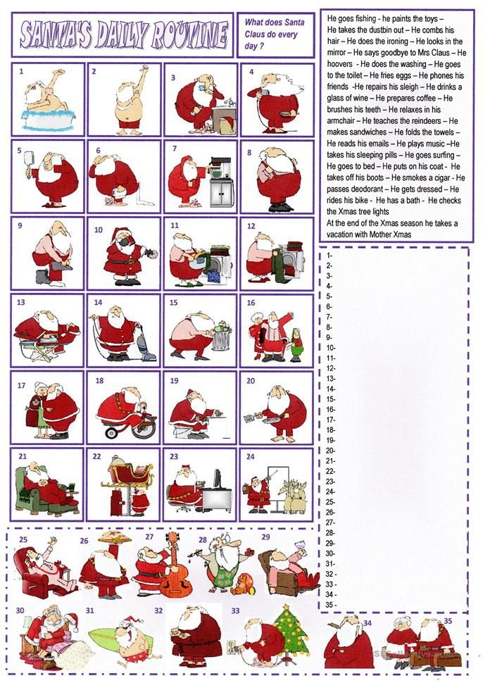 Santa Claus Routine English ESL Worksheets Christmas 