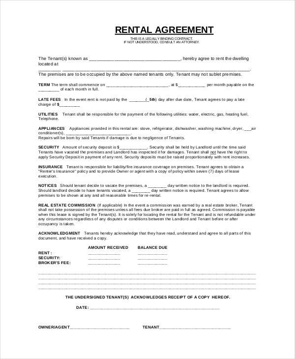 Simple Rental Agreement 33 Examples In PDF Word Free 
