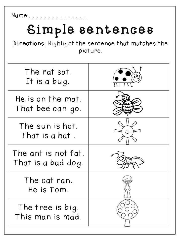 Simple Sentences Kindergarten English Worksheets 