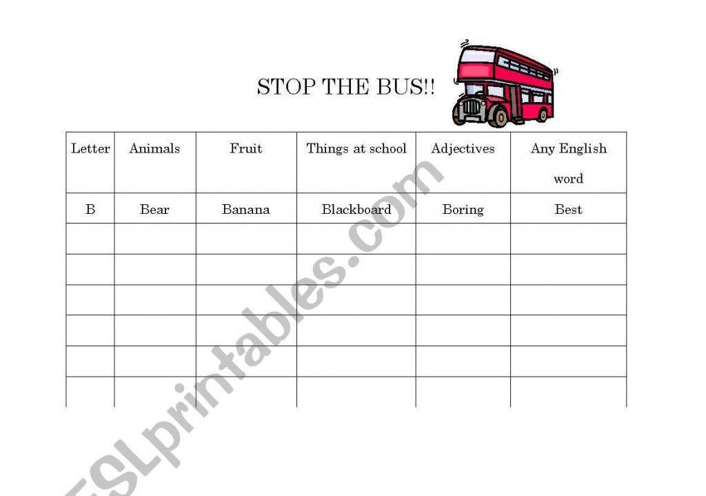 Stop The Bus ESL Worksheet By Shikamachi