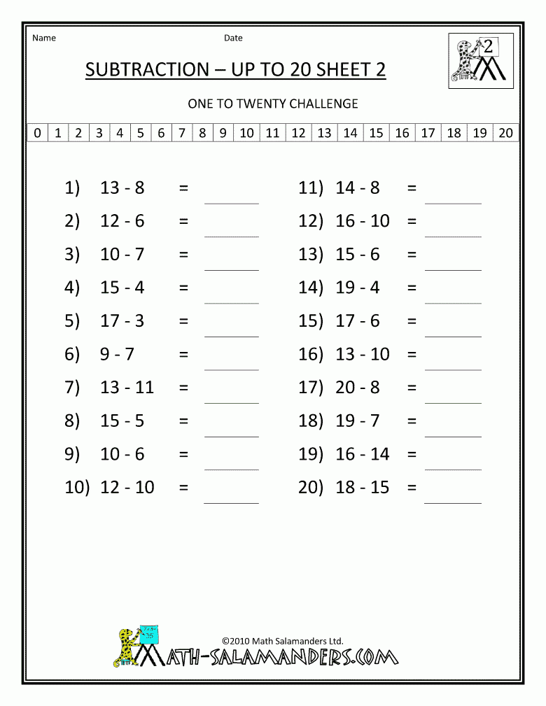 Subtraction Facts To 20 Sheet 2 2nd Grade Math 