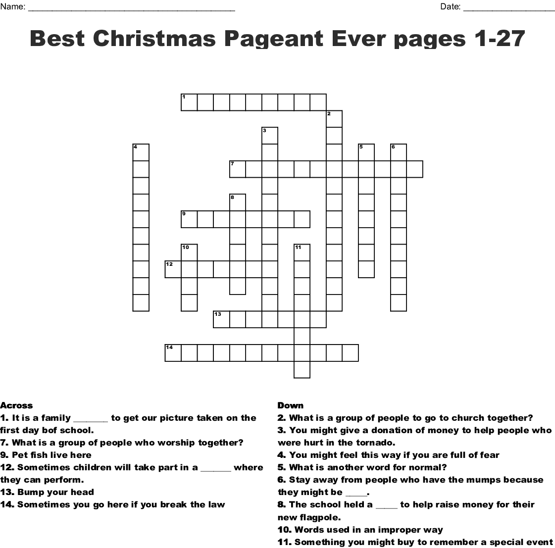 The Best Christmas Pageant Ever Free Worksheets