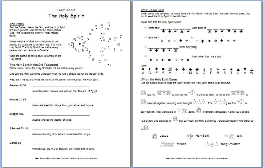  The Holy Spirit Free Bible Worksheet About The Trinity
