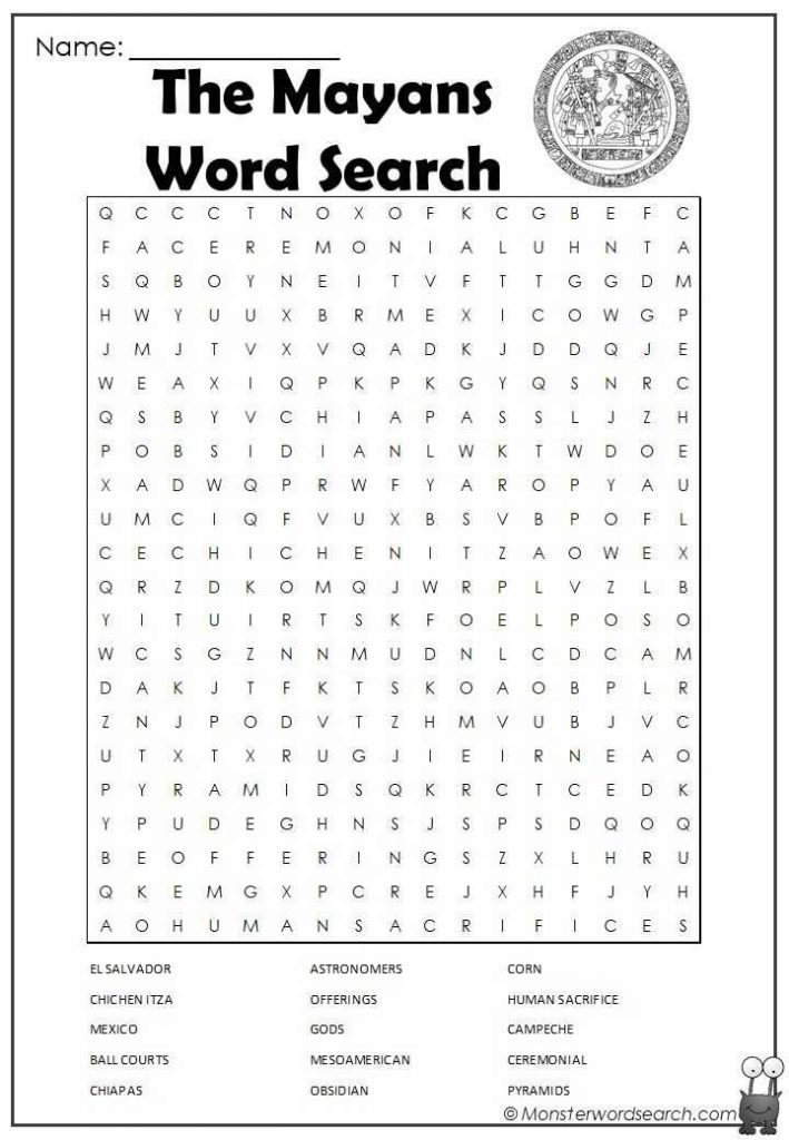 The Mayans Word Search Free Printable Word Searches