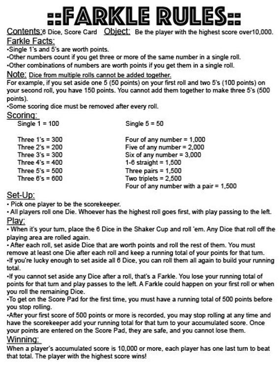 This Is An Instant Download Farkle Rules PDF File Size